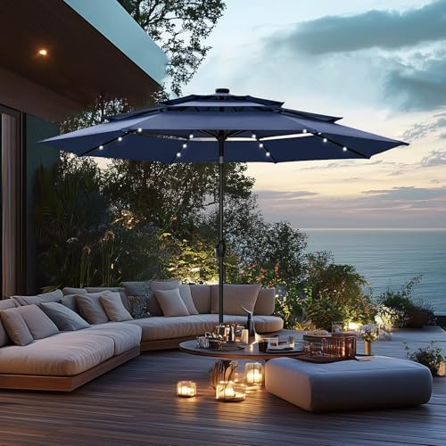 PHI VILLA Sonnenschirm Balkon Groß 300cm Balkonschirm Garten Terrasse Gartenschirm mit Kurbel UV Schutz Parasol Windfest
