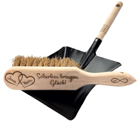 Generisch Personalisiertes Handfeger und Kehrschaufel Set- Black Edition – Individuelle Gravur mit Namen und Spruch – Geschenk zum Polterabend oder Einweihung