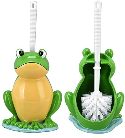 Leatikall Badezimmer Toilettenbürste, Toilettenkolben und Pinsel Set Frösche Formen Kreative Badezimmerreiniger mit Halterschale für Tiefe Reinigungen