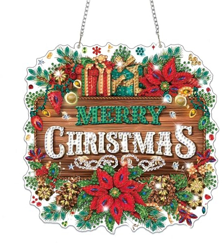 Lxmsja Adornos colgantes de corona de Navidad con cadena para adultos y niños, kits de atrapasueños de pintura de diamantes de forma especial, kits de arte de gemas colgantes de cristal para