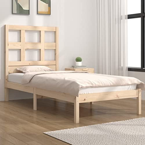 Teenpull Massivholzbett ohne Matratze 90x200 Kiefernholz, natürlicher Bettrahmen mit Kopfteil, Robustes Einzelbett für Schlafzimmer Jugendzimmer Gästezimmer, stabiles Möbelstück mit rustikalem Look