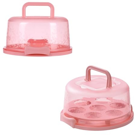 Eieenotee Tortentransportbox mit Deckel und Tragegriff Tortenbox Cup Cake Behälter mit Tortentransportbehälter Rosa