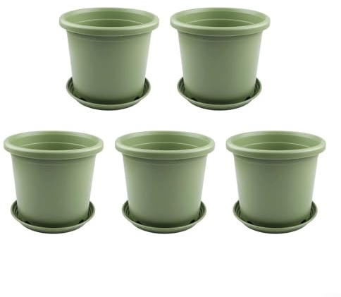 Oniissy Grandi vasi da fiori in resina con vassoi di drenaggio, set di 5 fioriere in materiale PP duraturo, per interni ed esterni, decorazione da giardino (24,5 x 21,5 cm)