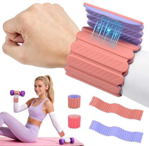 Abahub Wearable Wrist & Ankle Weights Set of 2, Stackable Magnetic Weighted Bracelet for Women, Waterproof Silicone Arm Leg Weights for Home Gym Workout, Yoga & Pilates - Purple and Pink, 2.2LB