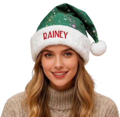 Zhongzhi Personalisierte Weihnachtsmütze | Weihnachtsmannmütze mit individuellem Namen für Erwachsene und Kinder | Urlaubsparty-Zubehör (grün)