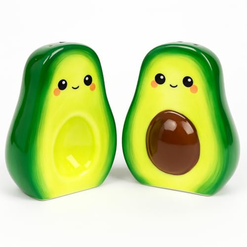 Avocado Salz- und Pfefferstreuer Set – Keramik – 2-teilig – niedliches Avocado Design – Gewürzstreuer für Küche & Tisch