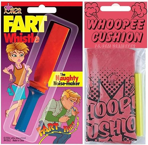 Fart Whistle & Whoopee Cushion Set Classic Noise Pranks Retro Practical Joke Party Bad Filler Xmas Christmas Stocking Filler Gift Trick Jokes