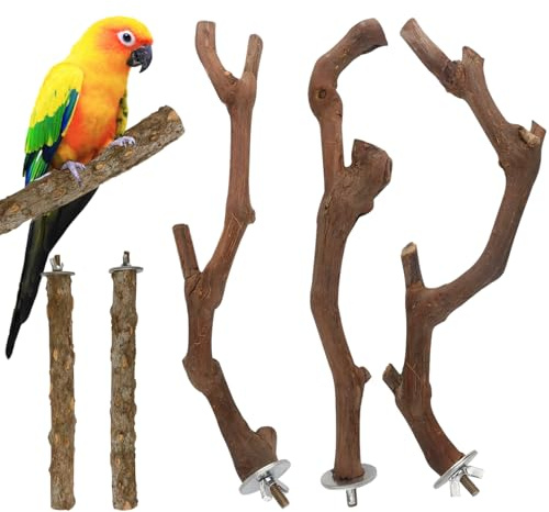 Perchas para Aves para Jaula | 5 Piezas Juguetes de Madera Interactivos,Ramas de Posadero Natural | para Cacatúas Periquitos Agapornis y Loros