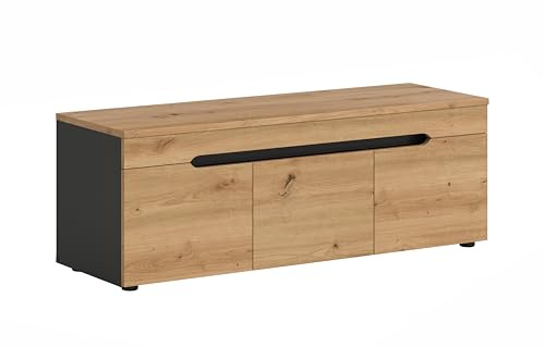 xonox.home – Sitzbank Canu 120x43x37 cm in Artisan Eiche und Basalt grau – Schuhbank mit 3 Türen, 4 Fächern & verstellbaren Böden – Bietet Platz für ca. 10 Schuhpaare & eine stabile Sitzfläche im Flur
