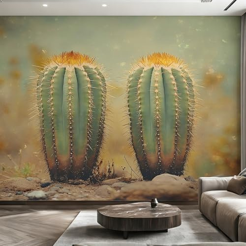 Non-Woven Succulent Cactus Wallpaper - Desert Cactus Wall Mural for Bedroom, Living Room Background Decoration, Home Decor Photo Wall Paper 390x260 cm (WxH)