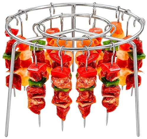Air Fryer Skewer Rack with 24 Skewers, Air Fryer Grill Skewer Rack, Heat-Resistant Reusable Rust-Proof, Air Fryer Grill Rack for Camping and Small Kitchens, Meat Skewers, Chicken Legs, Wings