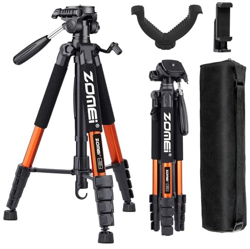 188cm/74in Tripod Heavy Duty Tall Stand, Professional Travel Video Tripod，Hunting Rest V-Shoulder Stand Compatible with DSLR Cameras, Mobile Phones, Projector, Spotting Scope (Orange)