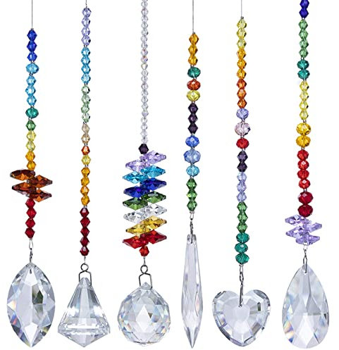 H&D HYALINE & DORA Ciondoli in Vetro con Cristalli Colorati a Forma di acchiappasole, Decorazione da Appendere, per casa, Ufficio, Giardino, Confezione da 6