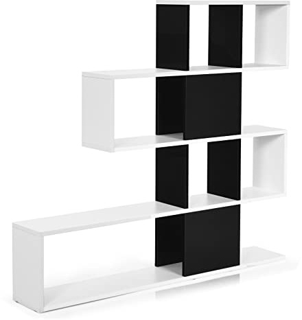 CASART 4-Tier Display Bookshelf, Wooden Freestanding Bookcase Storage Stand Rack, Open Ladder Shelving Unit for Living Room Bedroom Study & Office (Black + White)