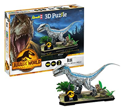 Revell 3D Puzzle Jurassic World Dominion | Velociraptor Blue | Dinosaurier-Modell mit Dioramenplatte | Einfacher Zusammenbau | Perfekt für Kinder ab 10 Jahren | Detailreiches Sammlerstück | 57 Teile