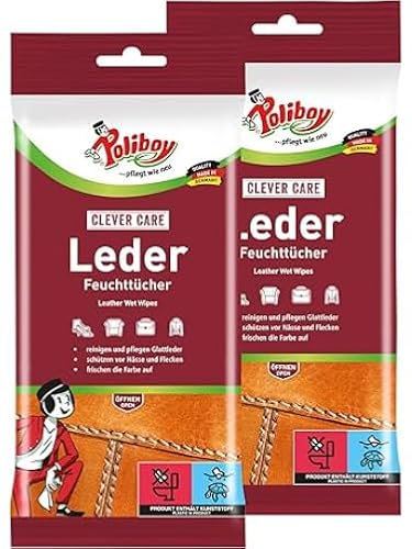 POLIBOY Leder Feuchttücher - Zur Pflege und Reinigung von Glattleder - 2x 20 Tücher