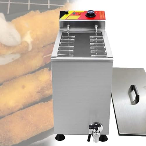 HKFGSHOP 25 L maskin för hot dog stick, 3 kW elektrisk frys, U-ring värmerör, justerbar temperatur, 2 rader med 12 krokar, majsfrö för restaurang, hemkök, snackbar