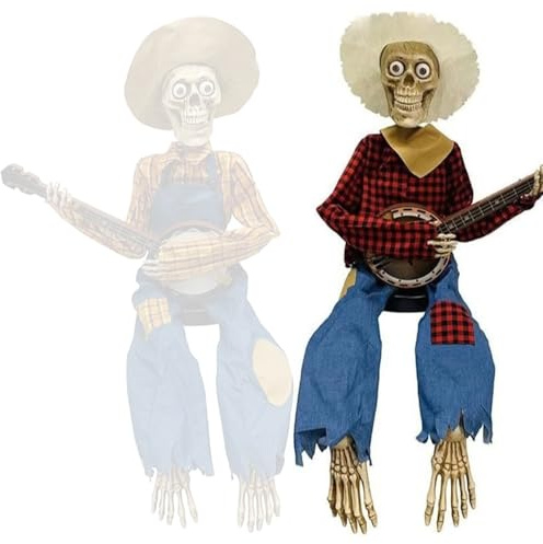 VOQGHTU Décorations musicales d'Halloween - Banjo squelette - Motif de grilles classiques - Idéal pour les fêtes à thème et les festivals, la décoration de la maison - Banjo de collection d'Halloween