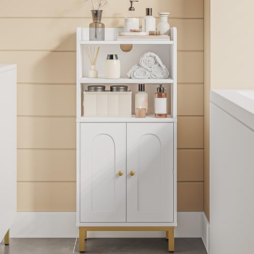Hzuaneri Bathroom Storage Cabinet, Slim Floor Cabinet with 2 Door, White | Slim Cabinet with Door and Adjustable Shelf, Wooden Freestanding Storage Unit for Dining Kitchen Living Room, BC48213G