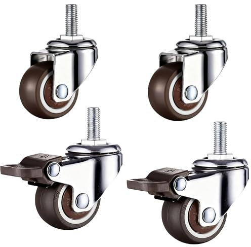 Tadpolez 4 Pezzi Ruote Girevoli per Mobili M8 con Filettatura, Mini Rotelle in Gomma TPE 360°, per Piccoli Mobili, Letti, Carrelli | Carico 30kg | Interno/Esterno Antiscivolo
