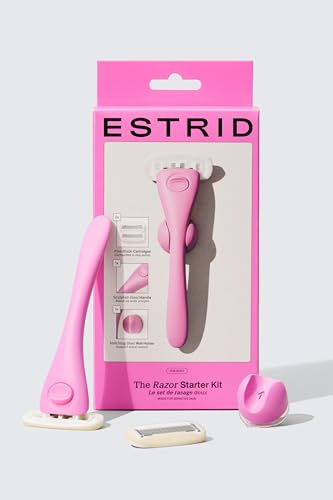 Estrid Straterset, rakhyvlar set för kvinnor med 5-bladsystem, vegansk fuktremsa, 2 reservblad, väggfäste (Guava)