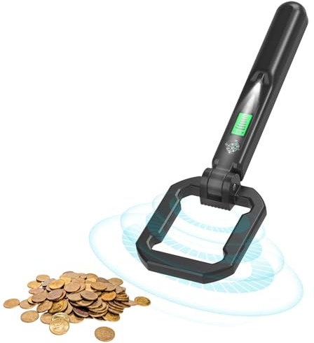 Foldable Handheld Metal Detector - IP66 Waterproof, Kids & Adults Lightweight Portable 360° Detection Tool with LCD Display, Compass & LED Light, 9V Battery Powered for Treasure Hunting, Outdoor Use