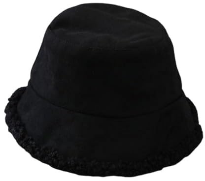 Bucket Hat för kvinnor Furry Bucket Hat vinter varm plysch fiskehatt tjock plysch höst dubbel kall fiskehatt för utomhus vaxhatt män, svart, one size