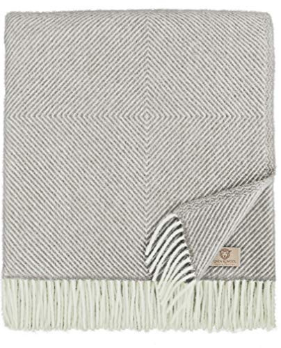 Linen & Cotton Varm Filt Ullfilt Överkast Levande Filt Alaska med Diamantmönster - 100% ren Nya Zeeland Ull, Grå (140 x 220 cm) Mysig Filt Sofffilt Pläd Kast Soffa Säng Stol Bäddsoffa Sängkast Täcke