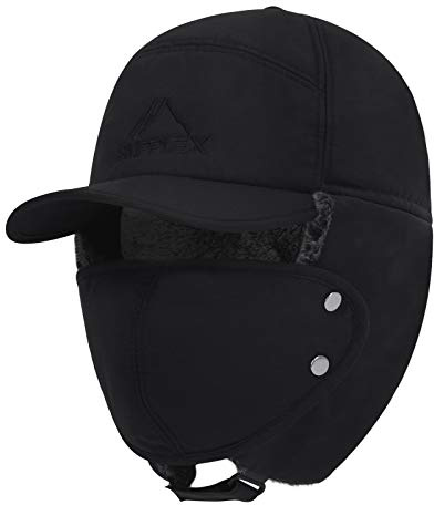 YJZQ Herren Fliegermütze Warme Fellmütze Wintermütze mit Ohrenklappen Baumwolle Trappermütze Outdoor Winddicht Pilotenmütze hält warm beim Skifahren Schlittschuhlaufen