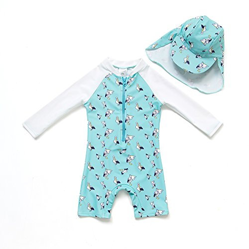 BONVERANO Traje de baño para bebé niño Trajes de baño de una Pieza de Manga Larga Protección UV 50+ Trajes de baño con Cremallera(Azul-pelícano,3-6meses