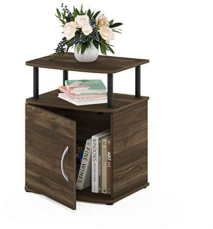 Furinno JAYA Side Table, End Table with Door Cabinet, Night Stand, Bedside Table, for Living Room, Bedroom, Columbia Walnut