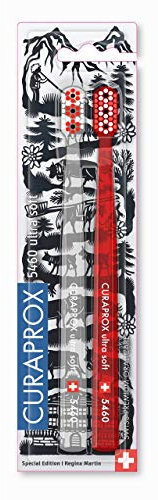 Curaprox Brosse À Dents Manuelle – Soin Des Gencives Adultes | Ultra-douce Pour Éliminer La Plaque Dentaire | Édition Suisse | Pack Duo | Rouge-Transparent