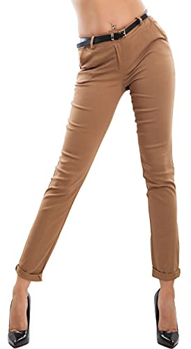 Toocool - Pantaloni Donna Classici Eleganti Tasche Vita Bassa Cintura AS-28251 [M,Camel]