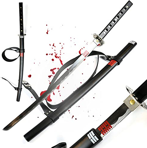 Swords and more - Snake Eyes Katana, echtes Samurai Schwert aus Edelstahl 104cm, Katana Schwert mit Schultergurt für Ninja Kostüm & Film Merchandise, Schwarz