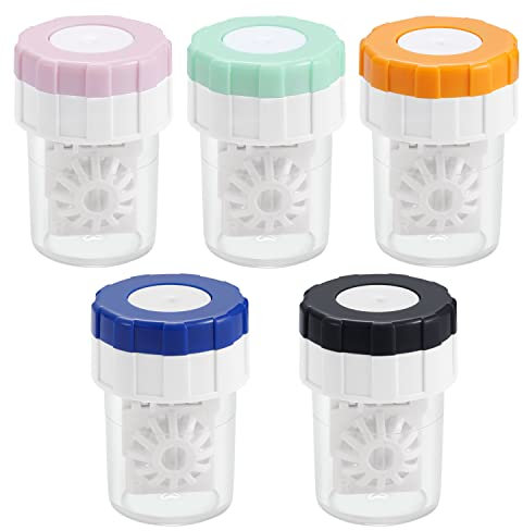 5 Pcs Contact Lens Barrel Cases, Contact Lens Cleaner Contact Washer Manual Rotation Contact Lens Cleaning Container for Eyes Care