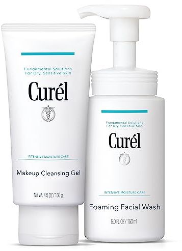 Curel Double Cleansing Makeup Cleansing Gel & Foaming Face Wash Bundle for Dry & Sensitive Skin