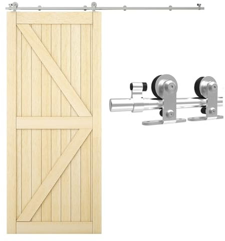 5,5FT/167 cm Hardware per Porta Scorrevole Kit in Acciaio Inox Accessori per Porte Scorrevoli Binario Set per Porta in Legno Singola