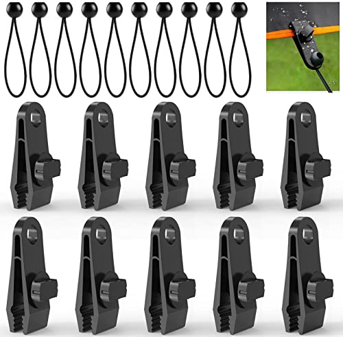 20 clip per telone con corda elastica a sfera, 15,2 cm, morsetti per teloni, resistenti clip per tenda con impugnatura a vite per fissare la copertura della piscina, copertura della tenda da camper,