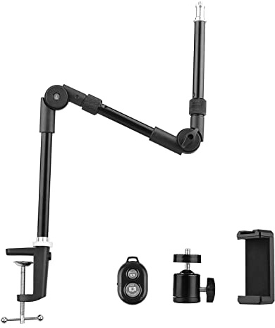Andoer Trípode de Mesa con Pinza, Soporte de Metal Flexible, Tornillo de 1/4 Pulgadas, Capacidad de Carga de 3 kg, con Cabezal de Bola Flexible, Abrazadera de Mesa, Disparador Remoto para luz LED