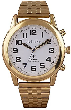 Verbalise Men’s 9ct Gold Plated Radio-Controlled Talking Watch Speaks Time & Date etc. Ideal for Visually Impaired Blind & Elderly, 2 Year Guarantee, UKs No1 for Quality Service and Choice. VMRC-80EXP