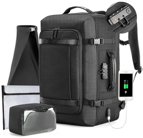VGOAL Handgepäck-Rucksack 40L, Erweiterbar Reiserucksack Gepäcktasche, extra großer Rucksack passend für bis zu 17,3 Zoll Laptops (Schwarz (Fluggenehmigt)