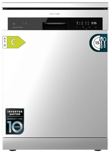 Cecotec Lavavajillas 60cm Independiente Bolero Aguazero 6500 Inox C. 15 Cubiertos, 3ª Bandeja, 6 Programas con Dual Zone Wash, Dry+, Auto Open, Media Carga, Comienzo Diferido, Motor Inverter Plus