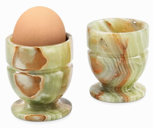 Radicaln Soporte para huevos de mármol verde hecho a mano para la mesa de la cocina. Set de 2 soportes para huevos duros y pasados por agua, decoración de mesa. Diámetro: 13,5 cm. Altura: 14 cm.