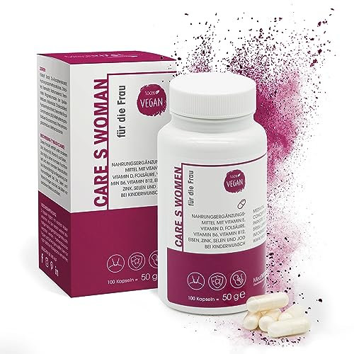 CARE S Kinderwunsch Frau Kapseln VEGAN - Optimale Nährstoffe für Kinderwunsch, Schwangerschaft & Stillzeit mit Folsäure, Eisen, Selen, Zink & Vitaminen