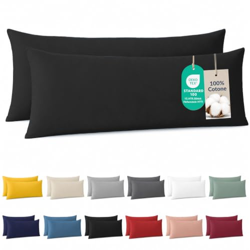 Dreamzie - Seitenschläferkissen Bezug 40 x 145cm - Baumwolle - Schwarz | Oeko-Tex zertifiziert · mit Reißverschluss · Kopfkissenbezug & Kissenhülle · Jersey · 150 g/m² · Weich · Waschbar