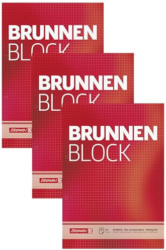 Brunnen Briefblock/Schreibblock/Der Brunnen Block (A4, kariert, 50 Blatt, 70 g/m², 2-fach gelocht) (Packung mit 3)