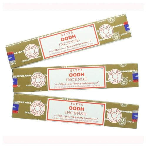 Satya Nag Champa Oodh Räucherstäbchen, 100 % natürlich, 3 Packungen, handgefertigte Räucherstäbchen, für Stressabbau, spirituelle Dekoration, Verschmieren und Meditation