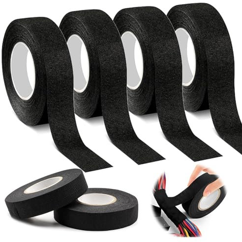 STSAIL 4 Stück Isolierband Schwarz, Gewebeband 19mm x 20m, Klebeband Schwarz Selbstklebend Auto Gewebeklebeband, Hitzebeständiges Kabelbaum Klebeband Kfz-Isolierband für Kabelbäume Electrical Tape
