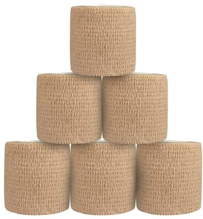 Venda Cohesiva Autoadhesiva 5 cm x 4,5 m, 6 Rollos, Beige | Banda Venda Cinta Vendaje Adhesiva Deportiva Elástica Tape Crossfit Dedos
