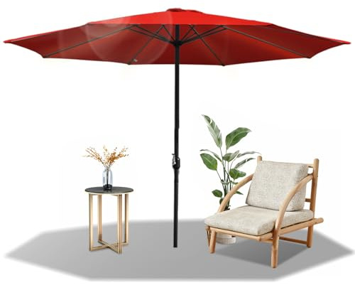 Fiqops Sonnenschirm Ø350 cm Rot mit Kurbel| Ampelschirm Gartenschirm Sonnenschutz UV Schutz 50+ | Kurbelschirm Marktschirm wasserdicht für Garten, Terrasse, Balkon, ohne Ständer